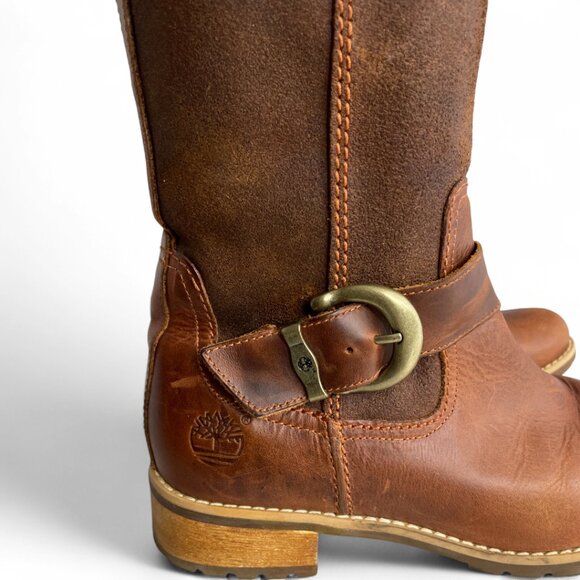 Timberland Bethal Tall Brown Leather Riding Zip Winter Harness Boots Women's 6 - Picture 4 of 14